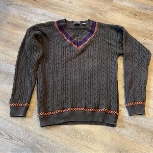 Men’s Vintage Field Gear Cable Knit Sweater XL Green Grandpa Core Preppy 90s